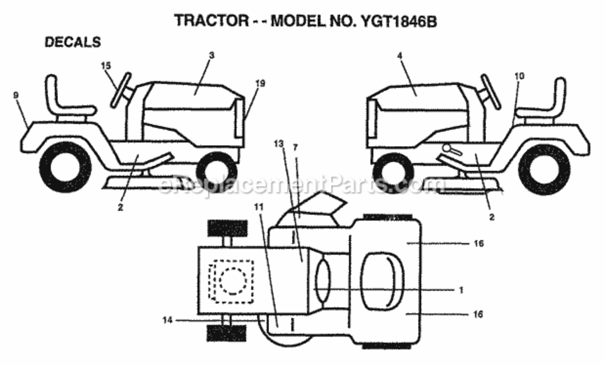 Page B Diagram and Parts List for YGT1846B 1999 Husqvarna Lawn Tractor