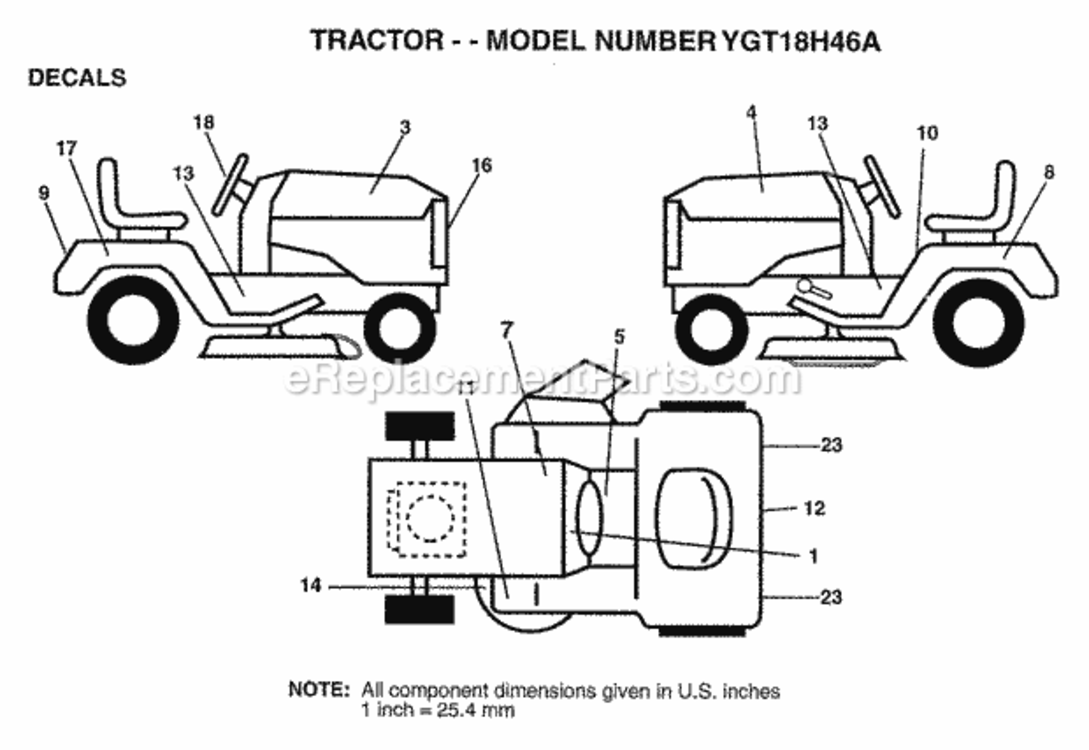 Page B Diagram and Parts List for YGT18H46A 1997 Husqvarna Lawn Tractor