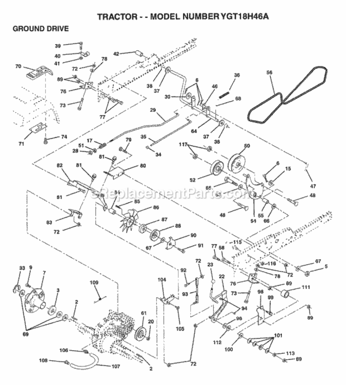 Page E Diagram and Parts List for YGT18H46A 1997 Husqvarna Lawn Tractor