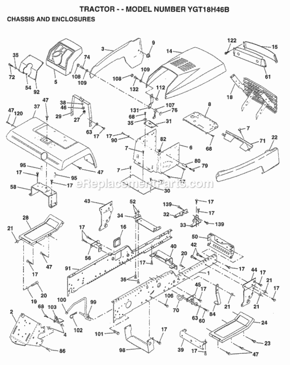 Page A Diagram and Parts List for YGT18H46B 1998 Husqvarna Lawn Tractor