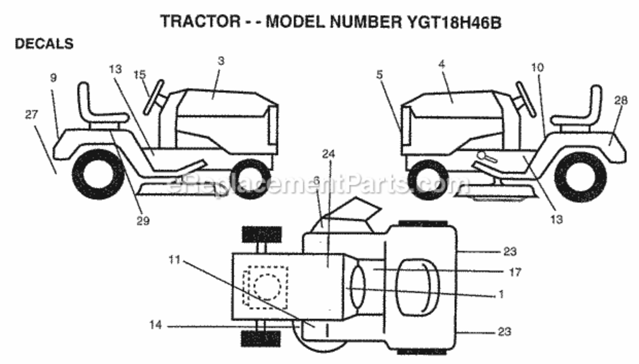 Page B Diagram and Parts List for YGT18H46B 1998 Husqvarna Lawn Tractor