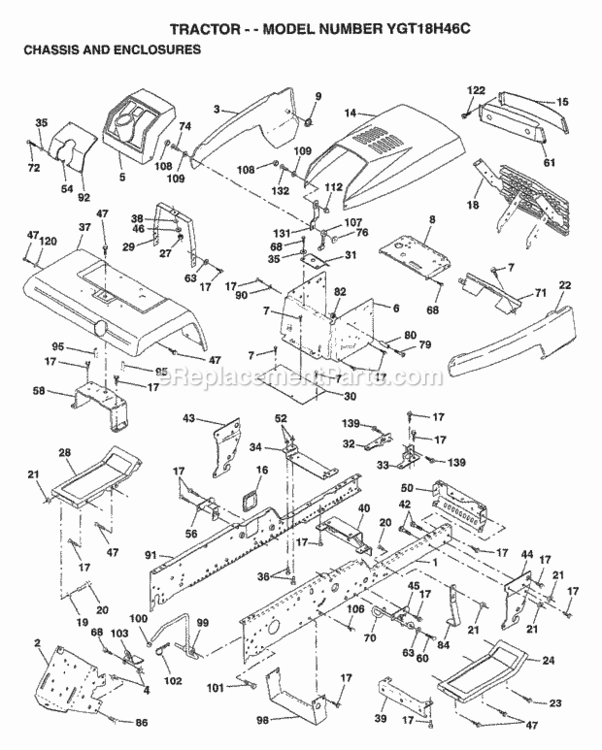 Page A Diagram and Parts List for YGT18H46C 1999 Husqvarna Lawn Tractor