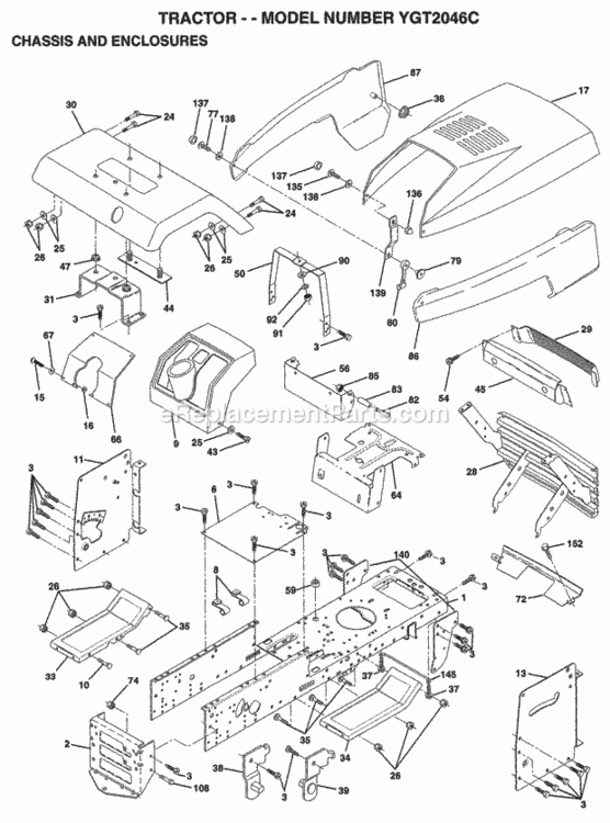 Page A Diagram and Parts List for YGT2046C 1998 Husqvarna Lawn Tractor