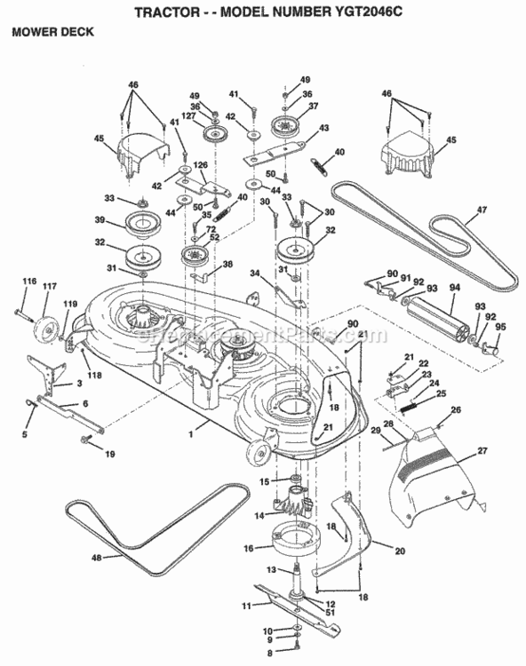 Page F Diagram and Parts List for YGT2046C 1998 Husqvarna Lawn Tractor