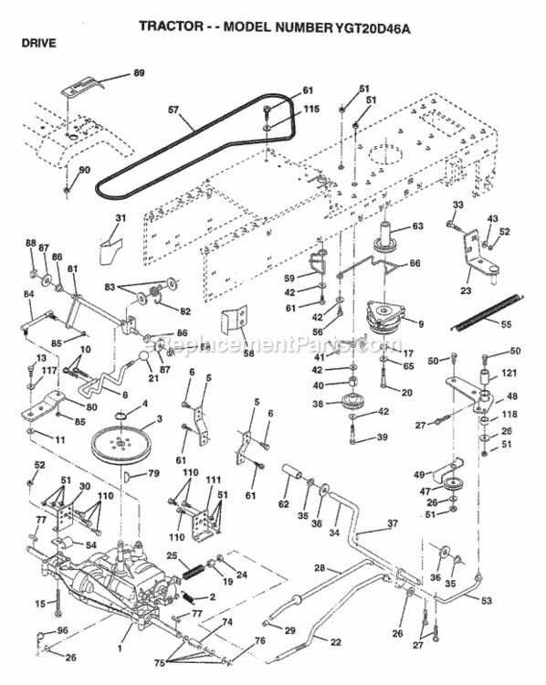 Page C Diagram and Parts List for YGT20D46A 1997 Husqvarna Lawn Tractor