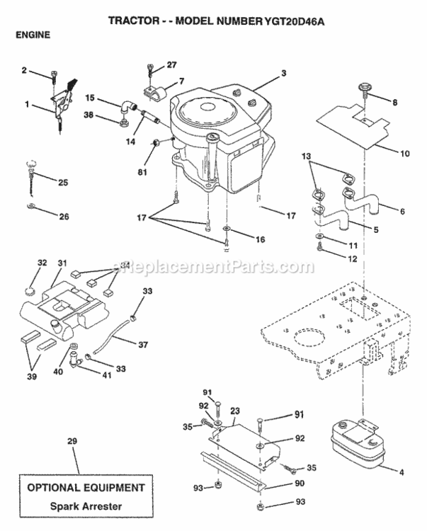 Page E Diagram and Parts List for YGT20D46A 1997 Husqvarna Lawn Tractor