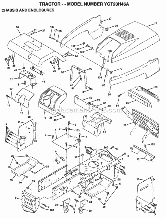 Page A Diagram and Parts List for YGT20H46A 1999 Husqvarna Lawn Tractor