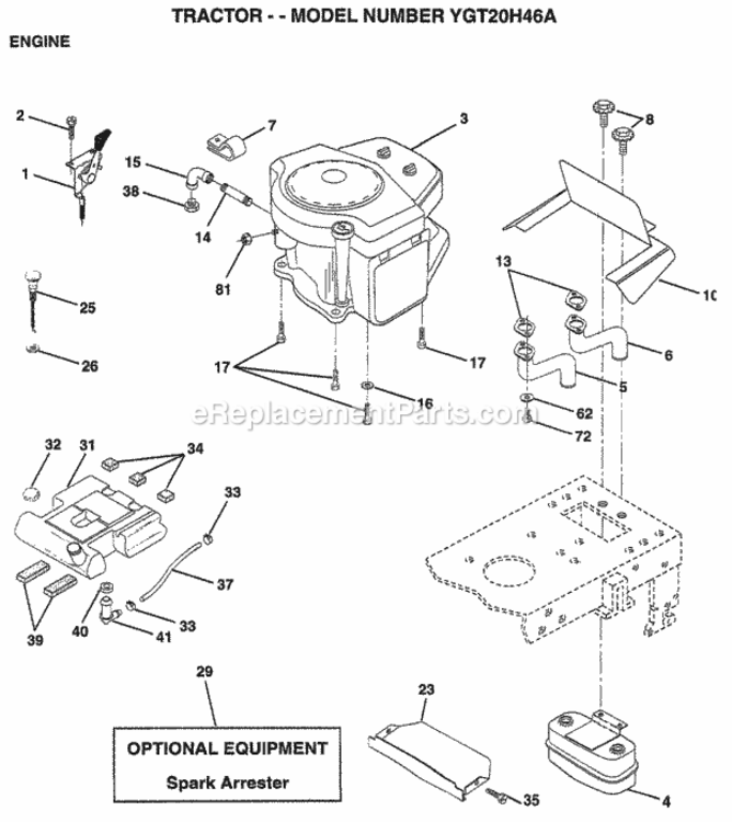Page E Diagram and Parts List for YGT20H46A 1999 Husqvarna Lawn Tractor