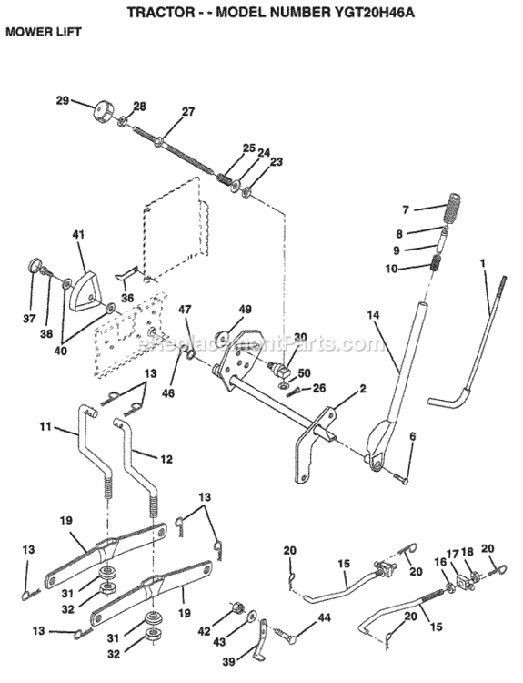 Page G Diagram and Parts List for YGT20H46A 1999 Husqvarna Lawn Tractor