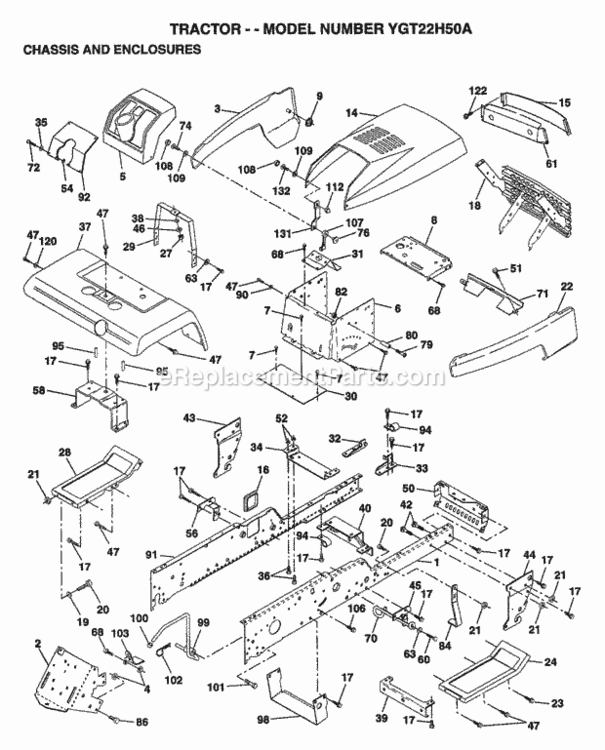 Page A Diagram and Parts List for YGT22H50A 1997 Husqvarna Lawn Tractor