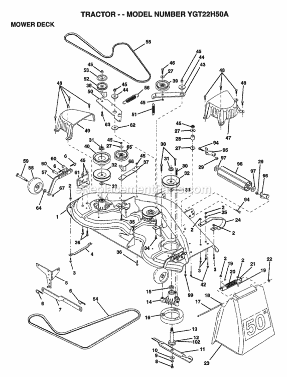 Page J Diagram and Parts List for YGT22H50A 1997 Husqvarna Lawn Tractor