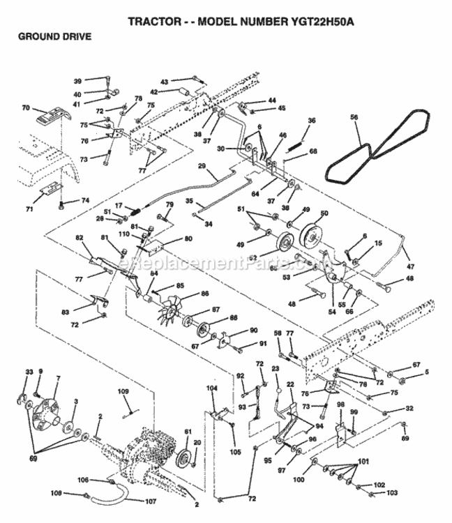 Page G Diagram and Parts List for YGT22H50A 1997 Husqvarna Lawn Tractor