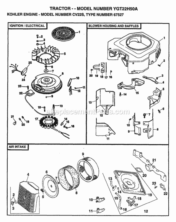 Page H Diagram and Parts List for YGT22H50A 1997 Husqvarna Lawn Tractor