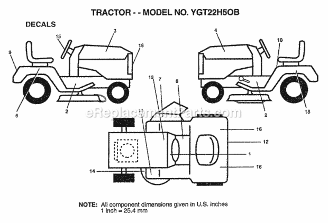 Page B Diagram and Parts List for YGT22H50B 1998 Husqvarna Lawn Tractor
