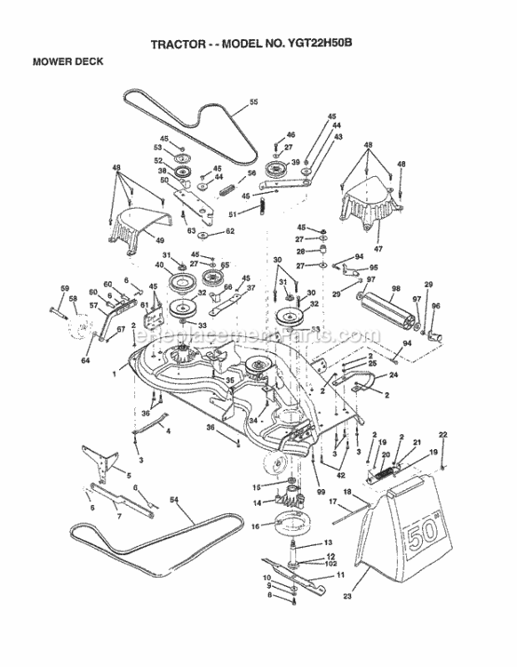 Page G Diagram and Parts List for YGT22H50B 1998 Husqvarna Lawn Tractor