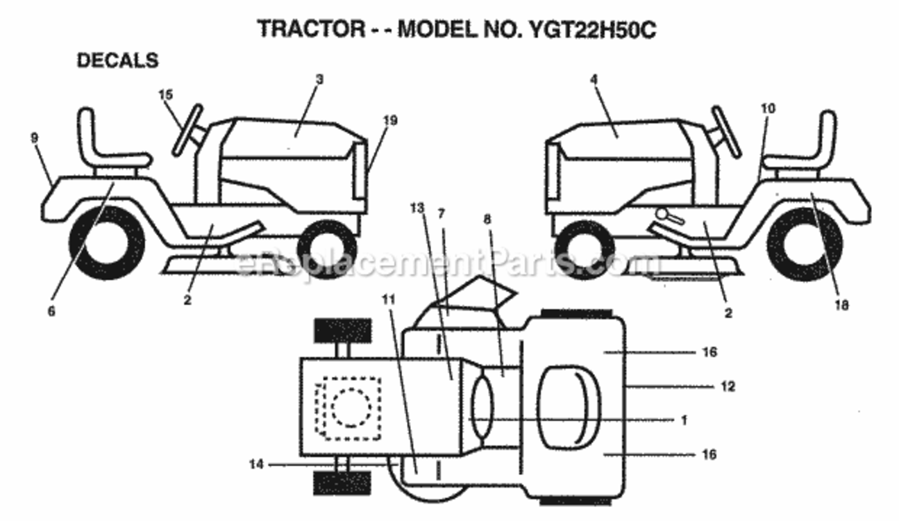 Page B Diagram and Parts List for YGT22H50C 1998 Husqvarna Lawn Tractor