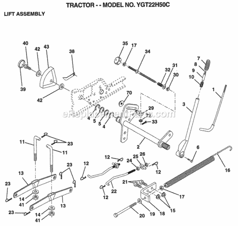 Page F Diagram and Parts List for YGT22H50C 1998 Husqvarna Lawn Tractor