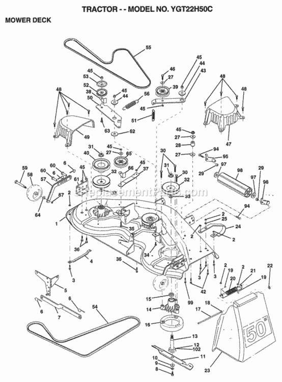 Page G Diagram and Parts List for YGT22H50C 1998 Husqvarna Lawn Tractor