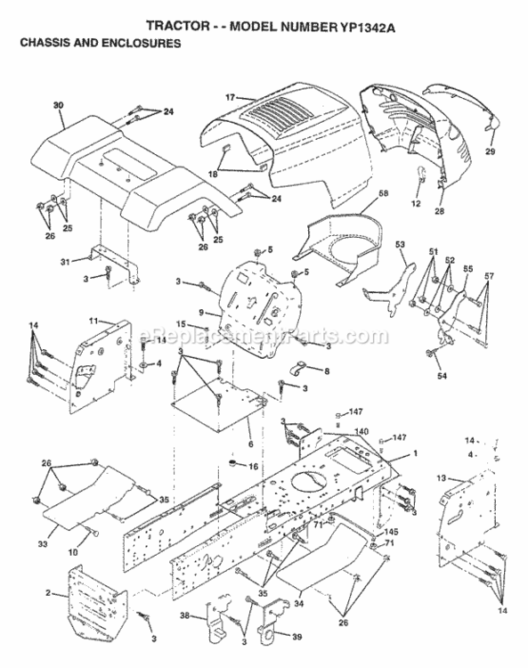 Page A Diagram and Parts List for YP1342A 1997 Husqvarna Lawn Tractor