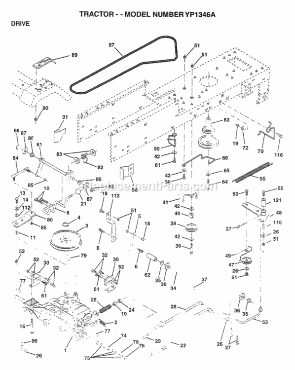 Page C Diagram and Parts List for YP1342A 1997 Husqvarna Lawn Tractor