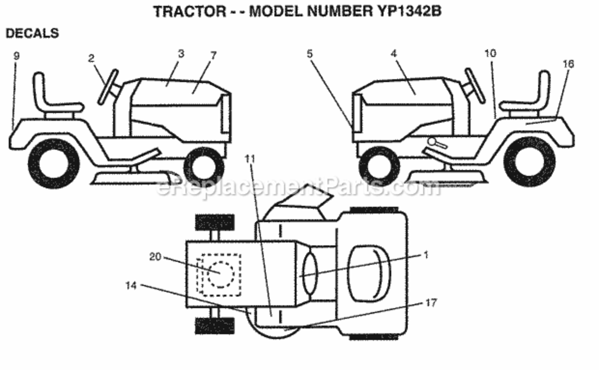 Page B Diagram and Parts List for YP1342B 1997 Husqvarna Lawn Tractor