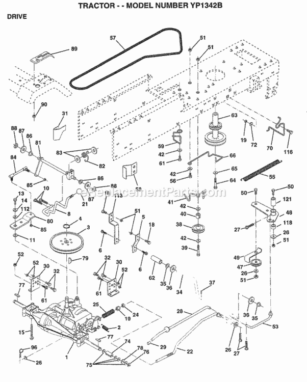 Page C Diagram and Parts List for YP1342B 1997 Husqvarna Lawn Tractor