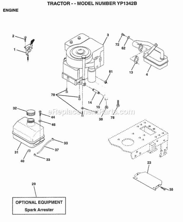 Page E Diagram and Parts List for YP1342B 1997 Husqvarna Lawn Tractor