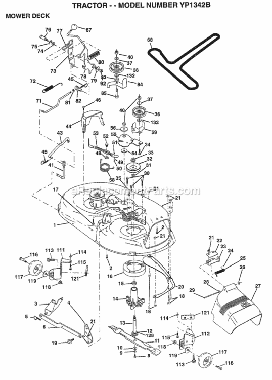 Page F Diagram and Parts List for YP1342B 1997 Husqvarna Lawn Tractor