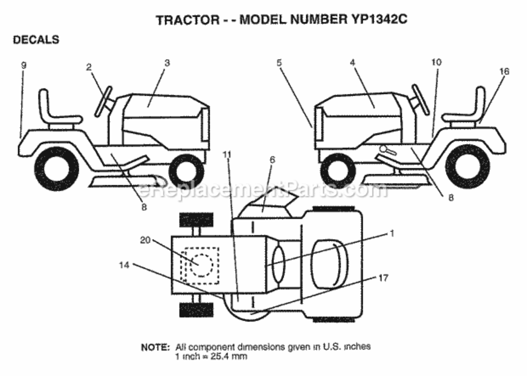 Page C Diagram and Parts List for YP1342C 1998 Husqvarna Lawn Tractor