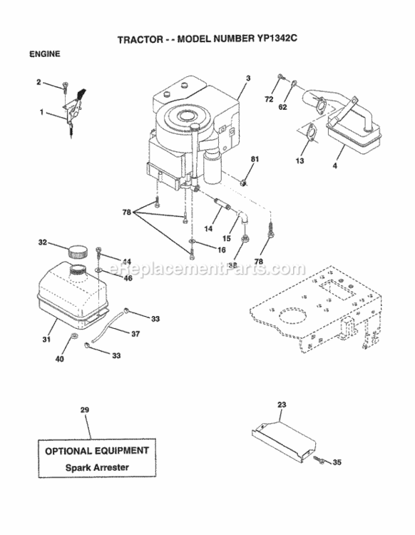 Page F Diagram and Parts List for YP1342C 1998 Husqvarna Lawn Tractor