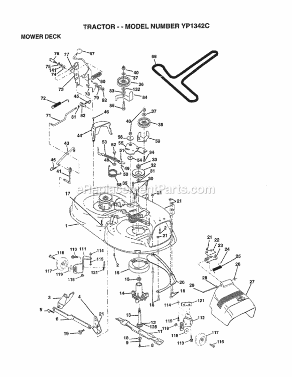 Page G Diagram and Parts List for YP1342C 1998 Husqvarna Lawn Tractor