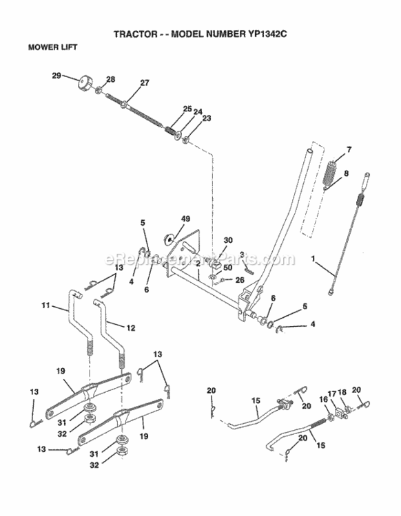 Page H Diagram and Parts List for YP1342C 1998 Husqvarna Lawn Tractor