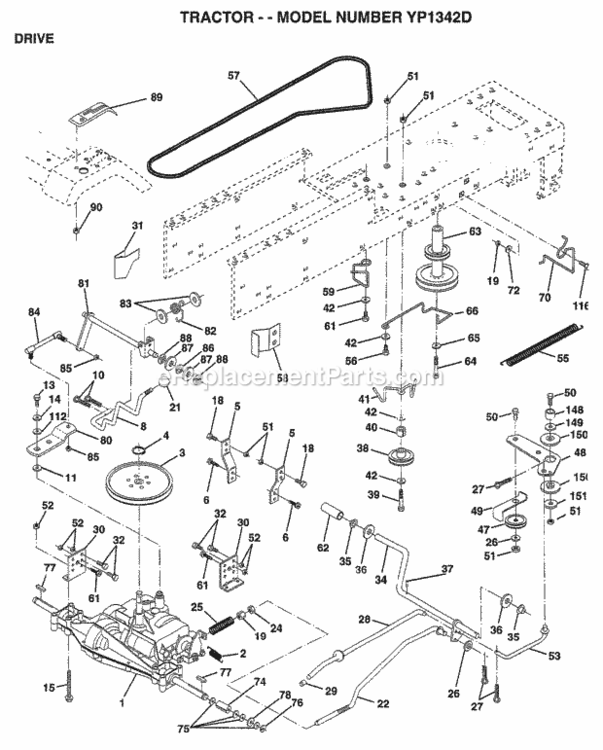 Page D Diagram and Parts List for YP1342D 1998 Husqvarna Lawn Tractor