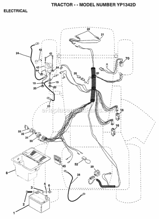 Page E Diagram and Parts List for YP1342D 1998 Husqvarna Lawn Tractor