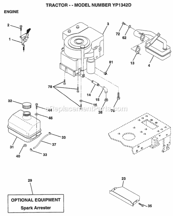 Page F Diagram and Parts List for YP1342D 1998 Husqvarna Lawn Tractor