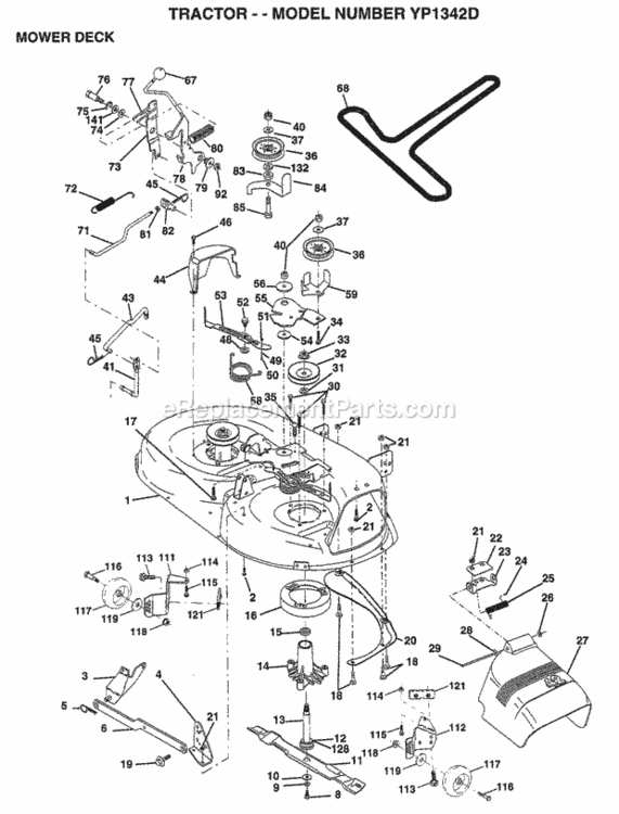 Page G Diagram and Parts List for YP1342D 1998 Husqvarna Lawn Tractor