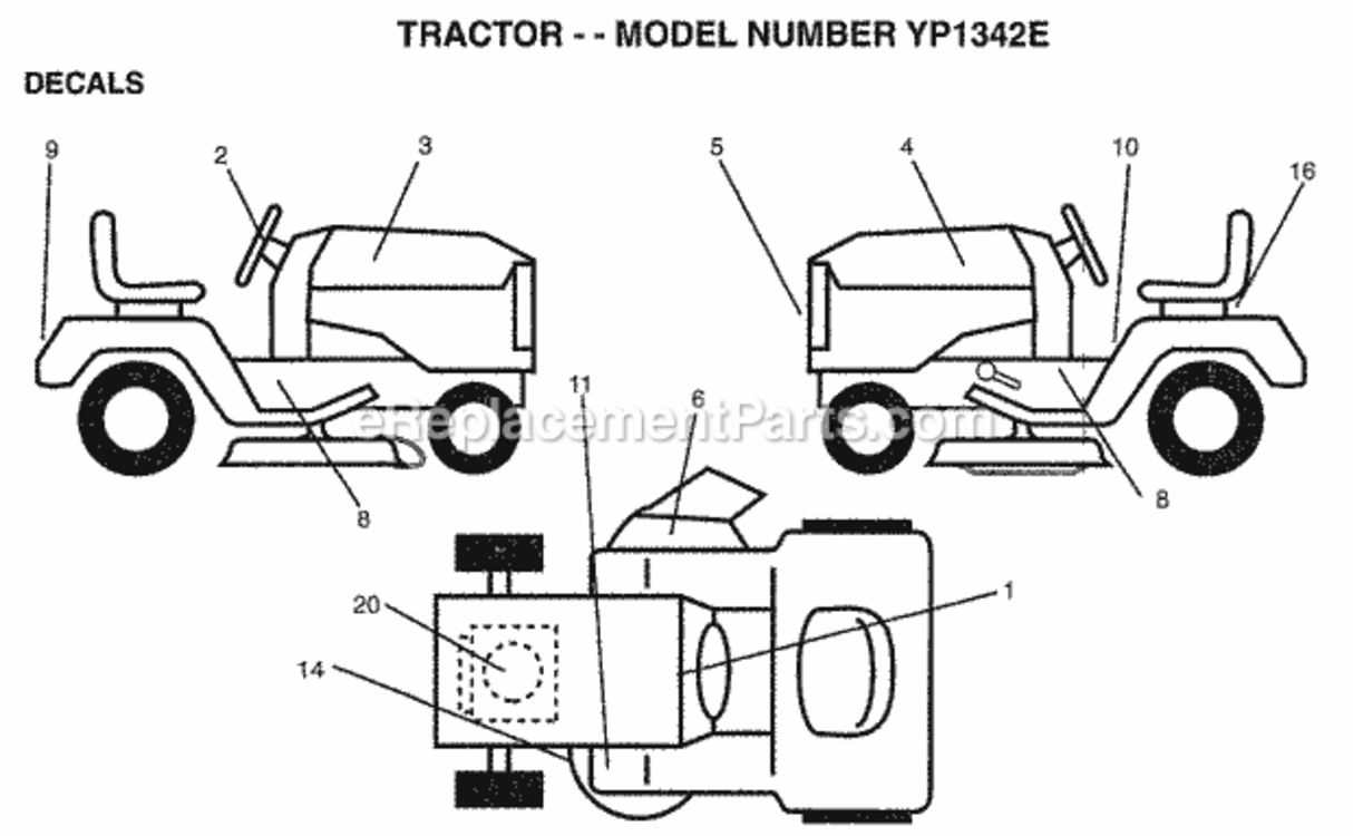 Page B Diagram and Parts List for YP1342E 1999 Husqvarna Lawn Tractor
