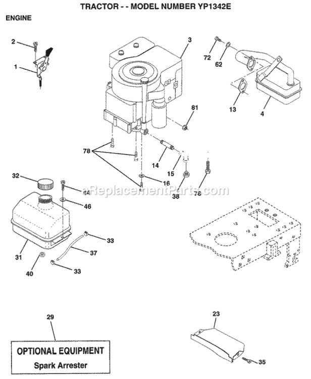 Page E Diagram and Parts List for YP1342E 1999 Husqvarna Lawn Tractor