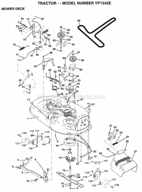 Page F Diagram and Parts List for YP1342E 1999 Husqvarna Lawn Tractor