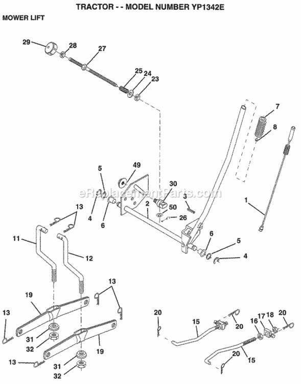 Page G Diagram and Parts List for YP1342E 1999 Husqvarna Lawn Tractor