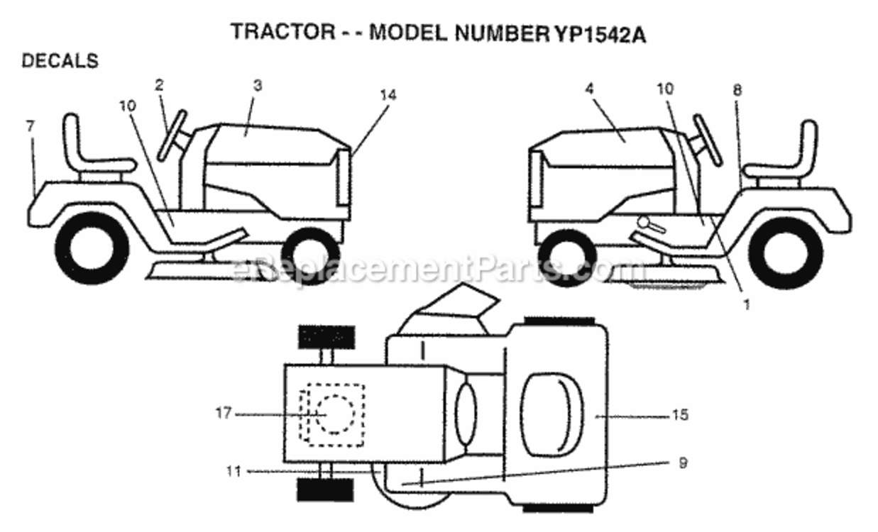Page B Diagram and Parts List for YP1542A 1997 Husqvarna Lawn Tractor