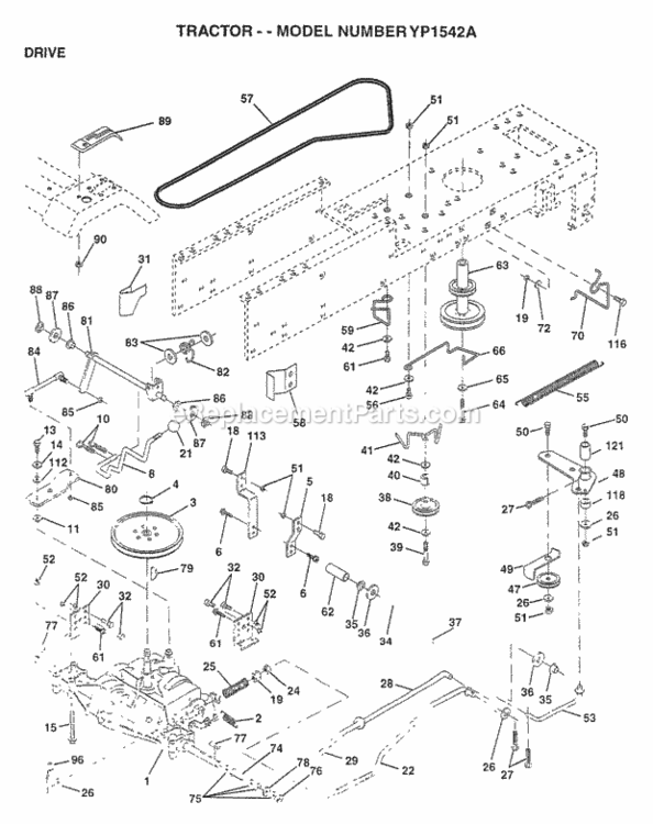 Page C Diagram and Parts List for YP1542A 1997 Husqvarna Lawn Tractor