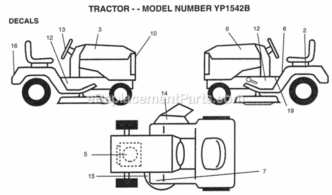 Page C Diagram and Parts List for YP1542B 1998 Husqvarna Lawn Tractor
