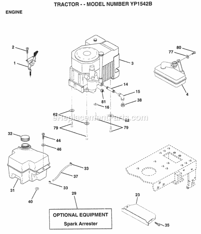 Page F Diagram and Parts List for YP1542B 1998 Husqvarna Lawn Tractor