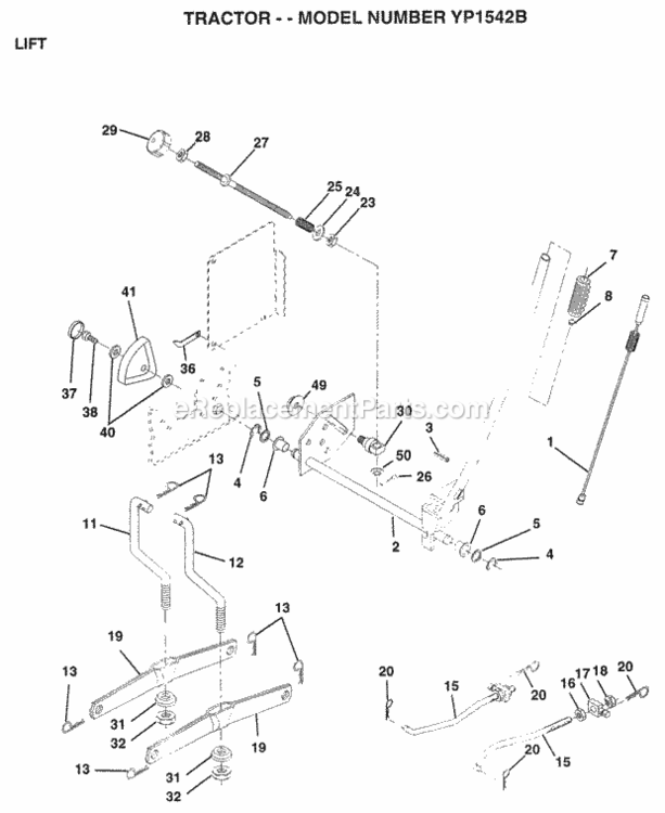 Page G Diagram and Parts List for YP1542B 1998 Husqvarna Lawn Tractor
