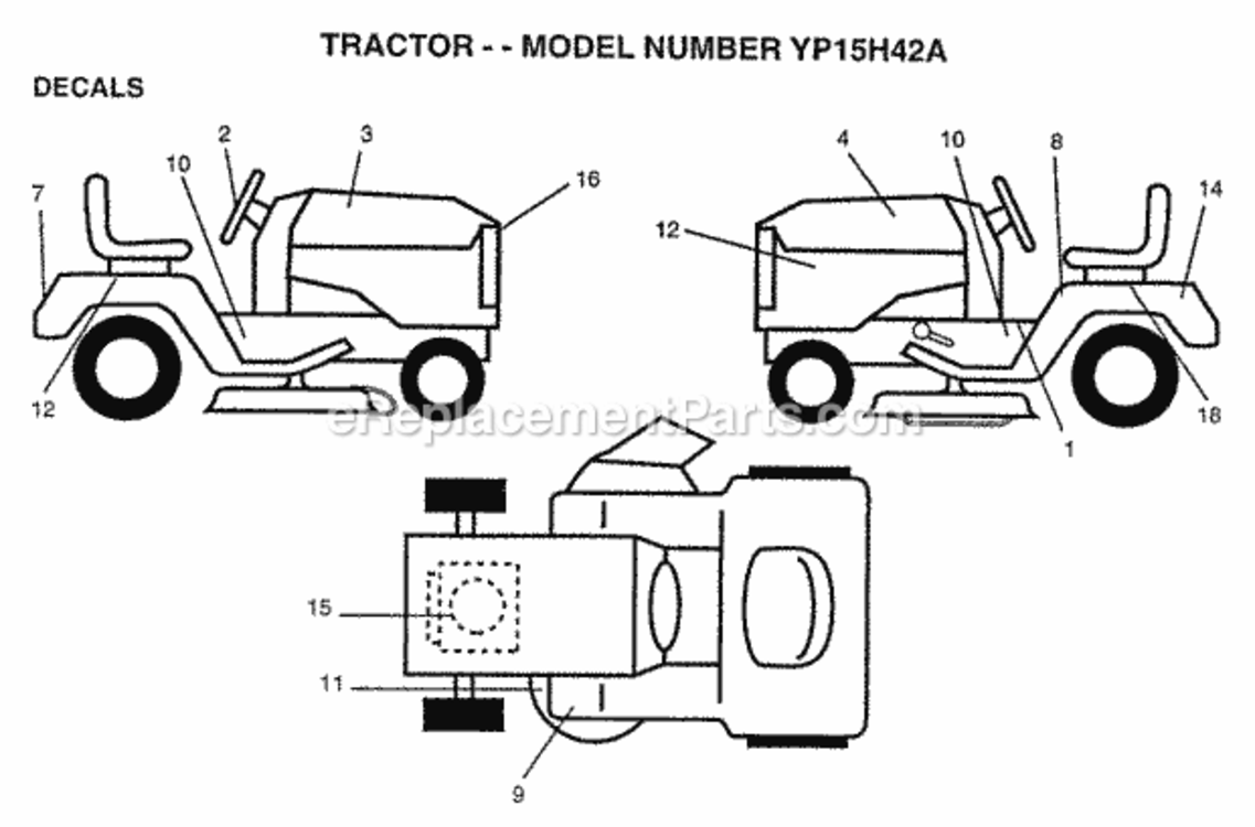 Page B Diagram and Parts List for YP15H42A 1997 Husqvarna Lawn Tractor