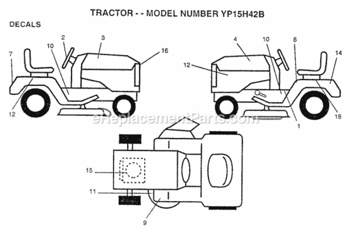 Page B Diagram and Parts List for YP15H42B 1997 Husqvarna Lawn Tractor