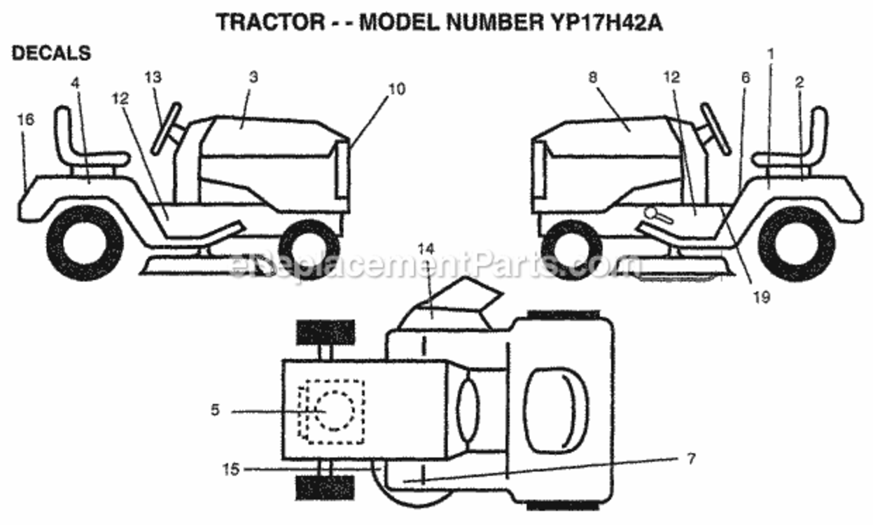 Page B Diagram and Parts List for YP17H42A 1999 Husqvarna Lawn Tractor