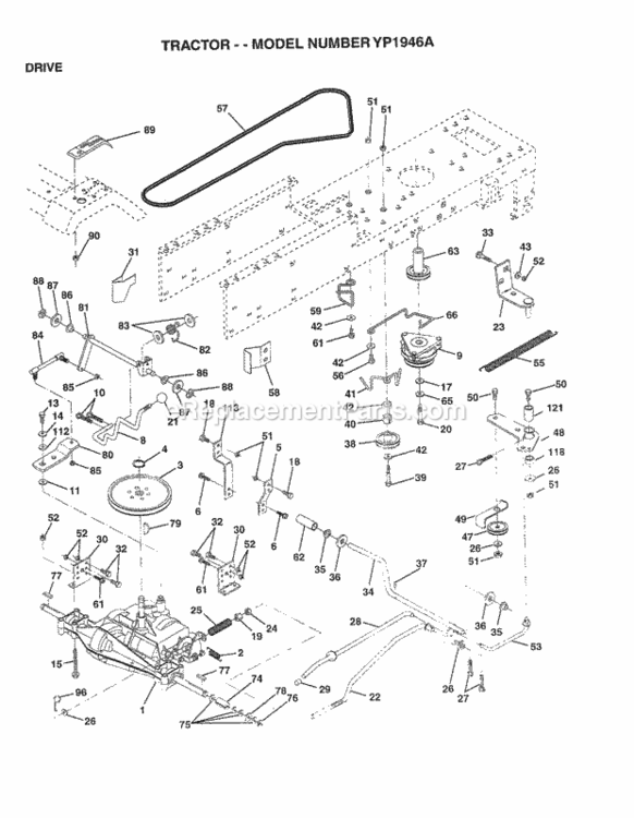 Page C Diagram and Parts List for YP1946A 1997 Husqvarna Lawn Tractor