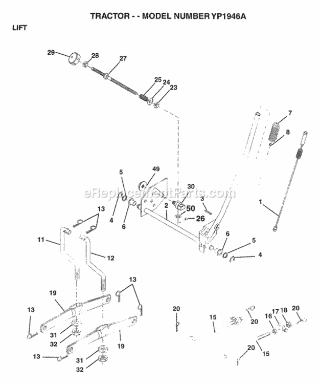 Page F Diagram and Parts List for YP1946A 1997 Husqvarna Lawn Tractor